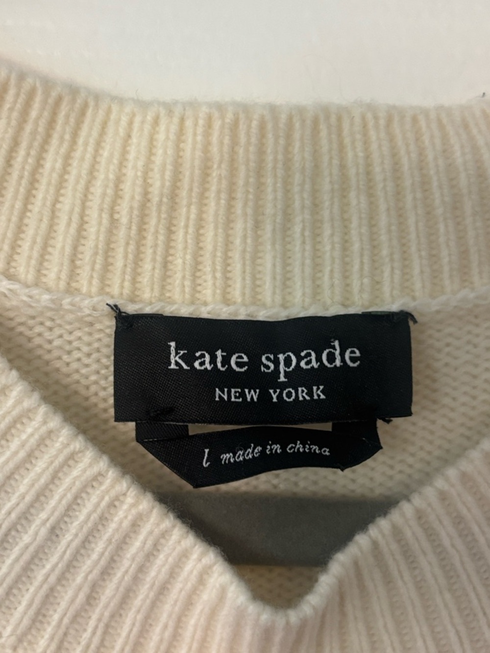 Kate Spade Hoot Embellished Owl Wool Blend Sweater in Ivory and Gray Size Large - Picture 3 of 7